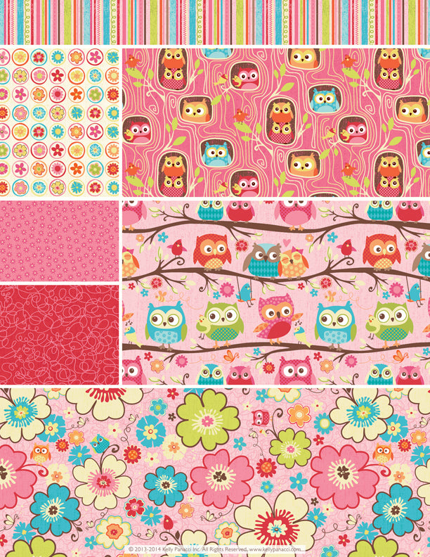  Qililandiy 7 Pcs Super Cute Owls Fat Quarters Fabric Bundles  Pre-Cut Fabric 18x22 inch for Sewing Quilting and Crafting and Projects